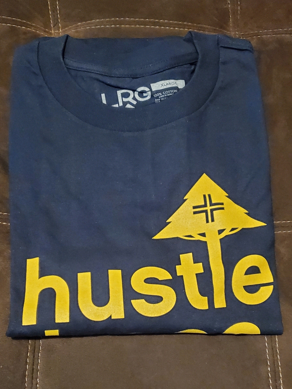 LRG Navy Short-Sleeve Graphic Tee with Yellow Hustle Tree Logo